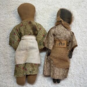 Primitive Country Folk Art Dolls Believed Vintage 1800's Rag Doll Style Handmade